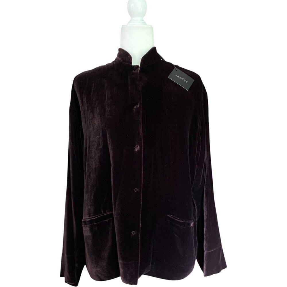 Vintage Jaeger Velvet Snap Front Shirt & Trousers Dark Brown Quiet Luxury Silk - Picture 2 of 11